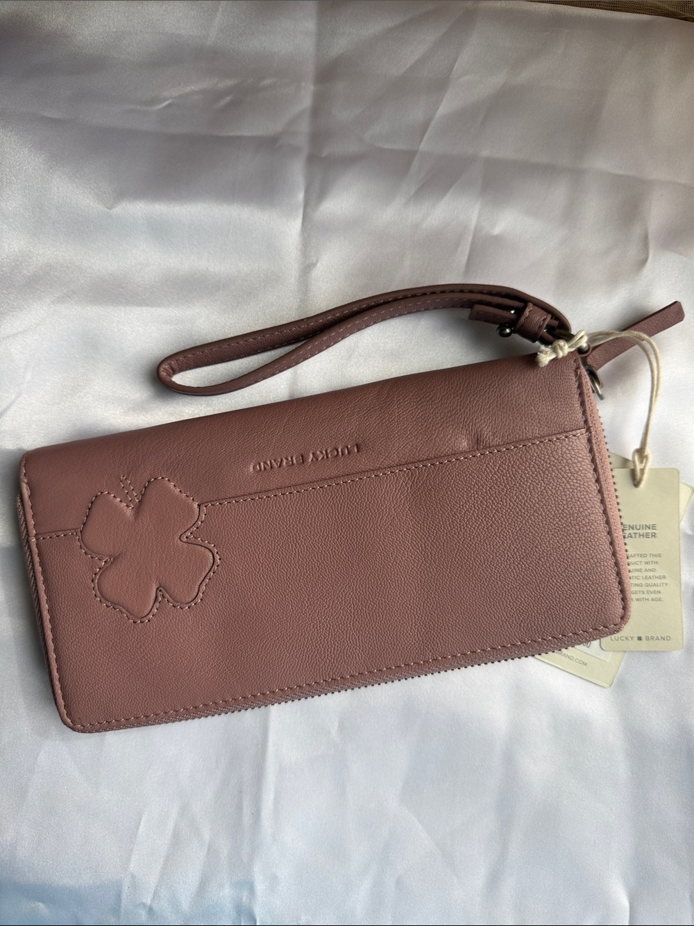 Lucky Brand Dusty Mauve Leather Wristlet Clutch